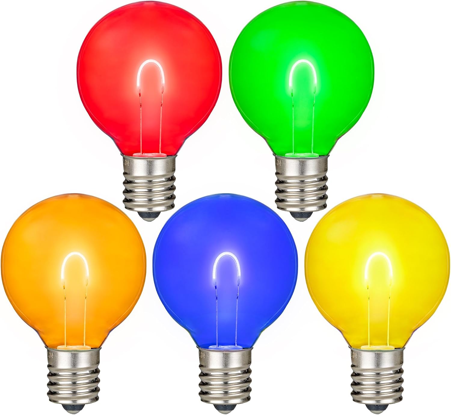 Novelty Lights 25 Pack G40 LED Light Bulbs, E12 C7 Candelabra Screw Base Shatterproof Outdoor String Lights Clear Globe Bulbs, Dimmable Edison Light Bulbs for Patio Decor, Multicolor, 0.8 Watt
