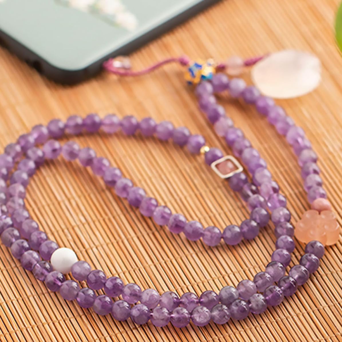 Ciieeo Cordón de Amatista Natural Cadena Decorativa, Teléfono