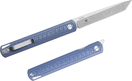 WALLOPTON Cuchillo plegable de bolsillo, acero CPM-S35VN de 0.16 pulgadas de grosor, mango delgado G10 azul cielo con rompecristales, fácil de
