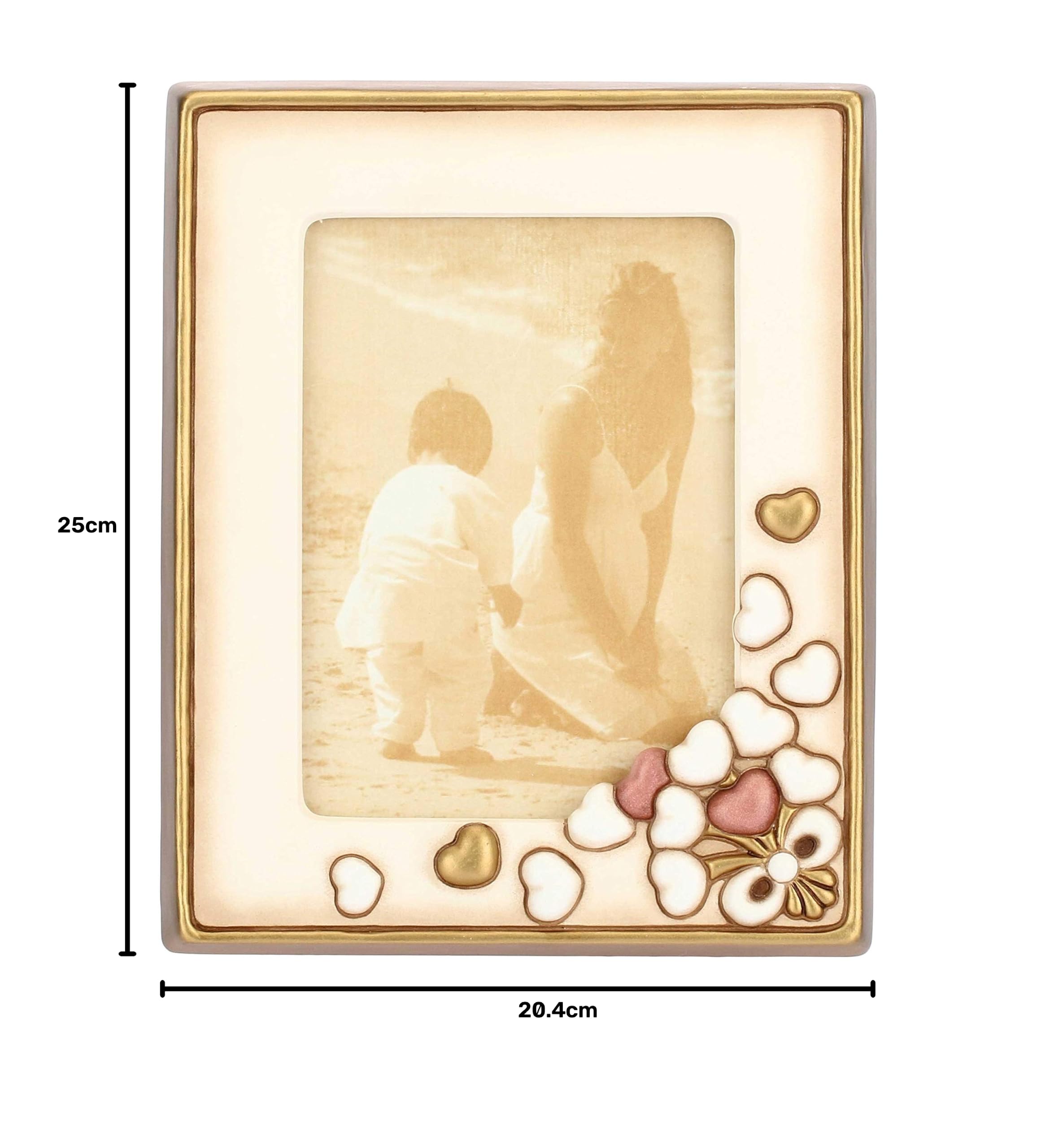 THUN - Cornice Portafoto con Cuori - Accessori per la Casa - Idea Regalo - Linea Hearts - Formato Grande - Ceramica e Vetro - 25 x 20,4 x 3 h cm