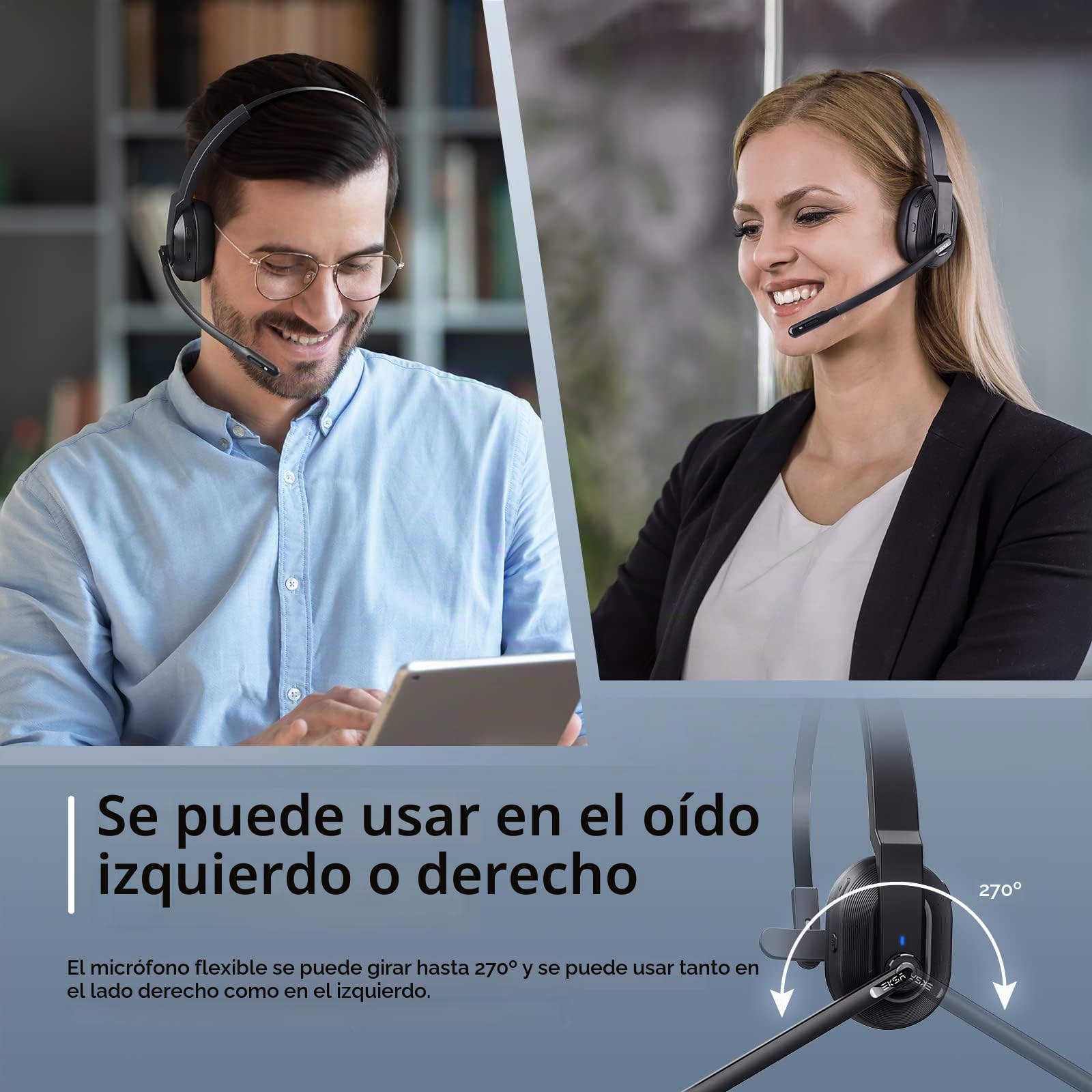 EKSA H5SE Auriculares Bluetooth con Micrófono 45 Tiempo de Reproducción Auriculares Inalambricos PC, Cascos con AI Micrófono Cancelación Comerciales para Oficina/Hogar