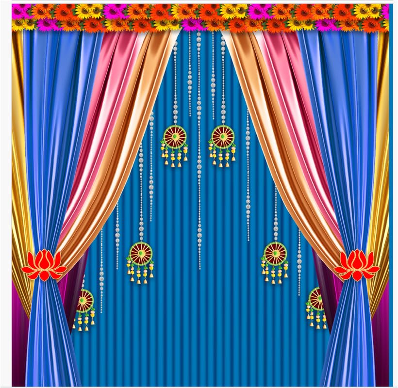 Backdrop Cloth for haldi Decorations |Mehendi Decoration at Home |haldi Mehendi Backdrop Decoration Set (8x8 feet) Blue | Diwali backdrops Decorations-image-39