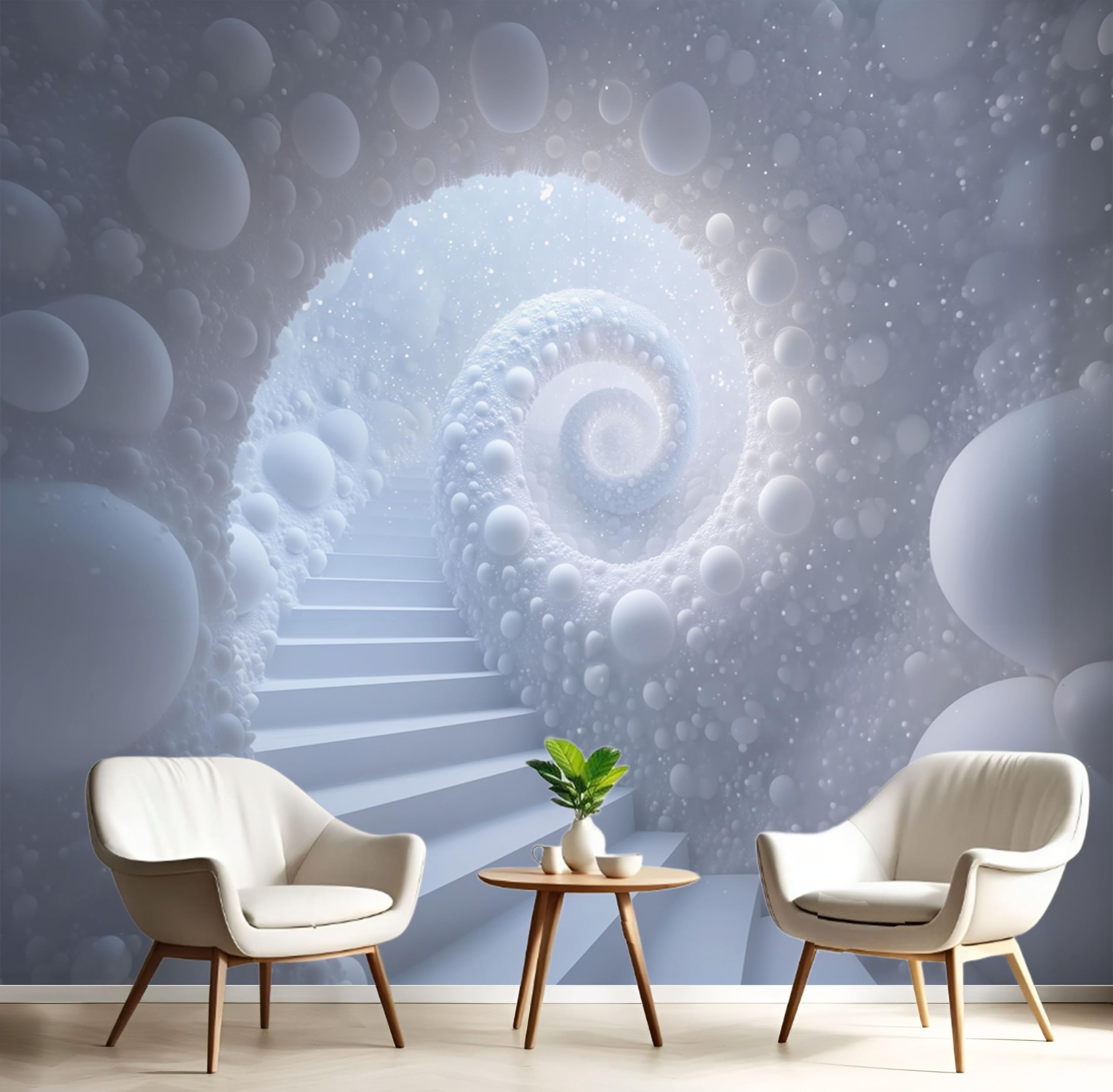 Papier peint escalier en colimaçon 3D panorama 400x280 cm gris