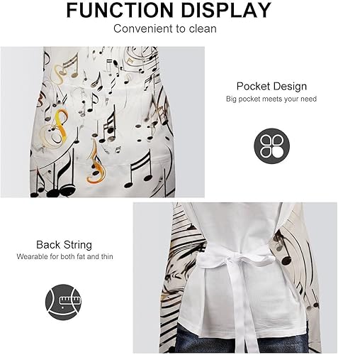 Miniatura 6 de Personalized Music Notes Print Adult Apron, Kitchen Cooking Aprons for Woman Man, Adjustable Bib Apron with Pocket for Baking, BBQ Crafting