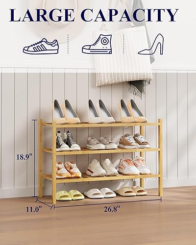 Miniatura 3 de Kitsure Zapatero de madera de bambú para armario, organizador de zapatos apilable con estructura modular, estante de zapatos que ahorra espacio para