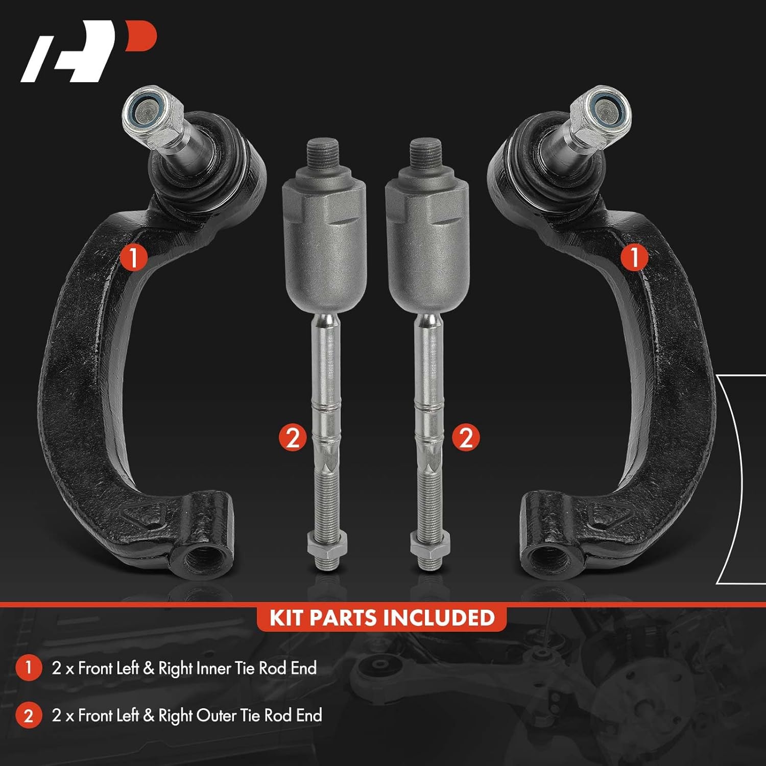 A-Premium Set of 4, Front Inner and Outer Tie Rod End Kit, Compatible with Mercedes-Benz E300 2008-2009, E320 2004-2005, E350 2006-2009, E500 2004-2006, E550 2007-2009