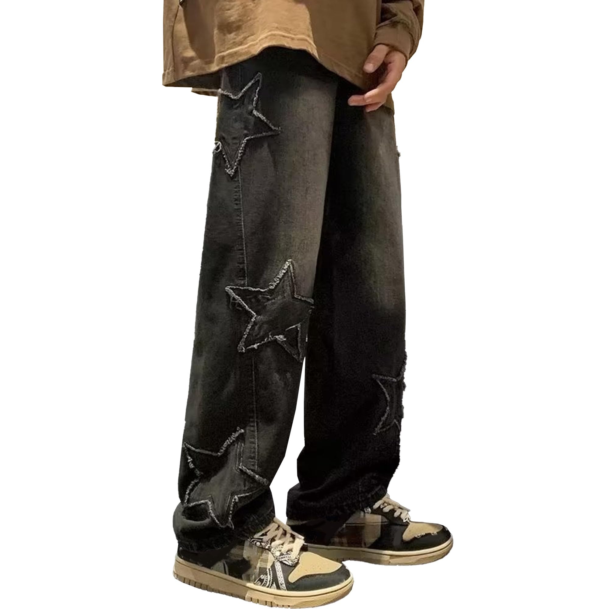 Mens Star Print Baggy Jeans Hip Hop Y2K Denim Jeans Casual Fashion Loose Fit Skateboard Vintage Denim Pants