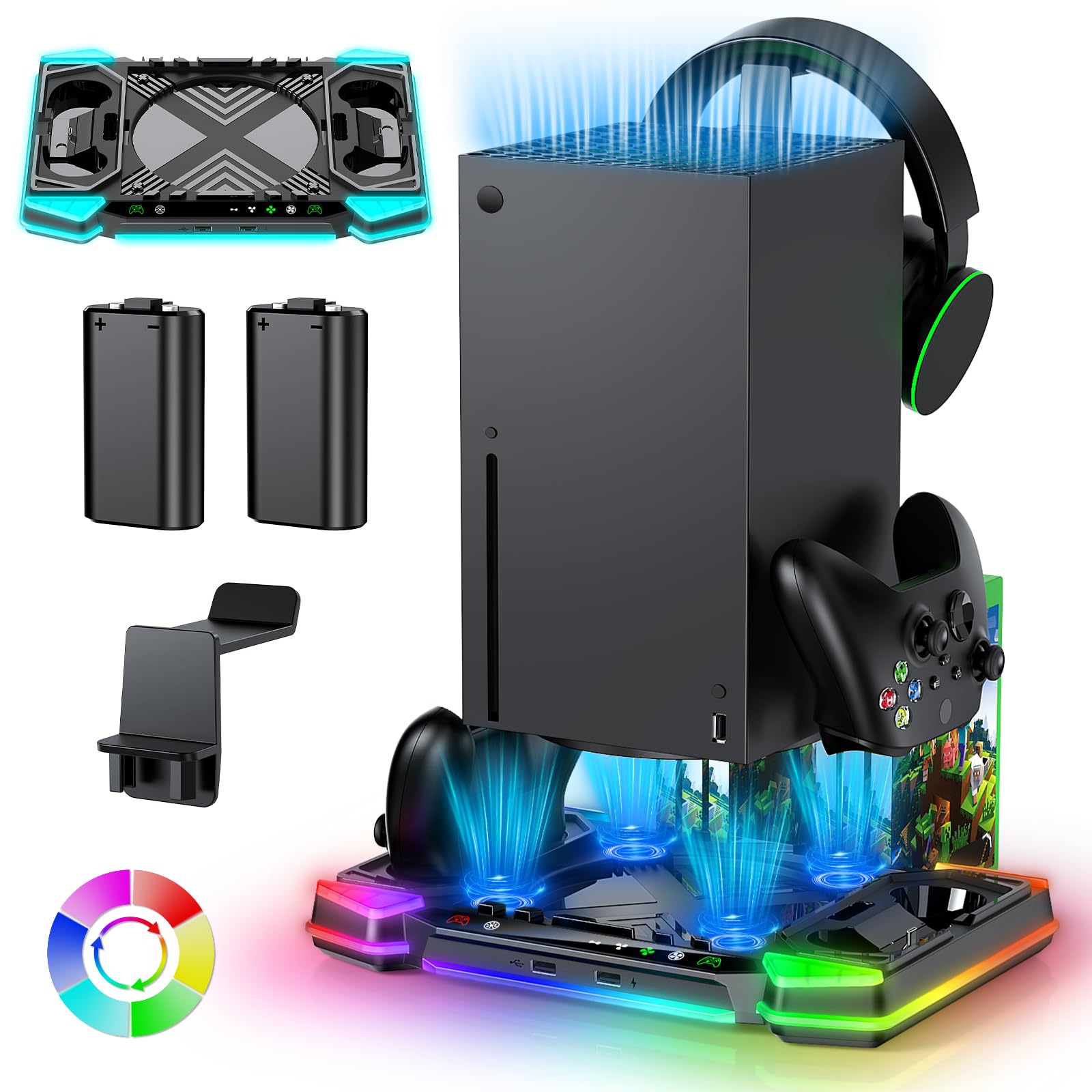 Cooling-Stand-Charging-Station for Xbox Series X Console Controller Cooler Fan Charger Dock for Xbox Series X Accessories with 11