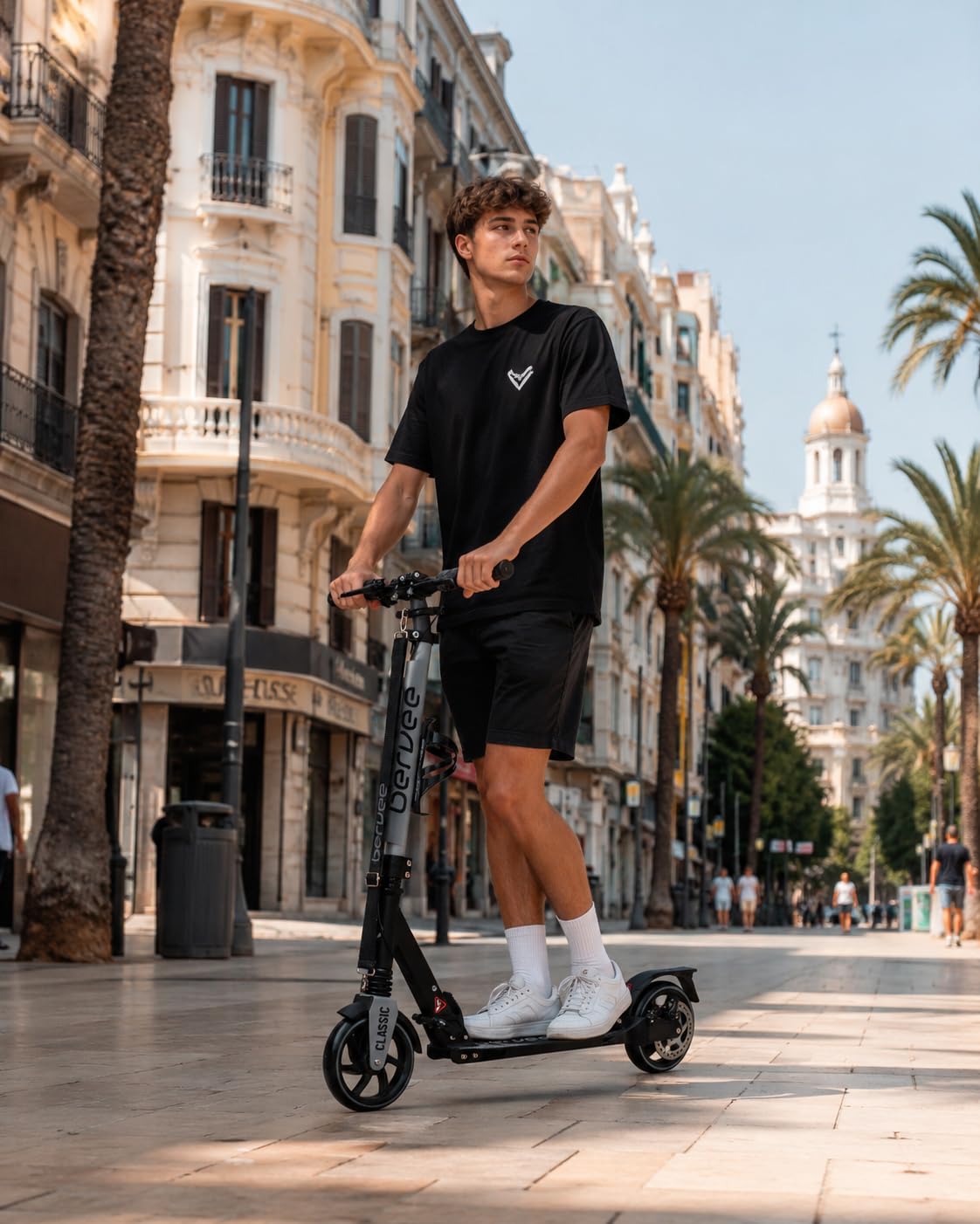 Bergen City Scooter Classic hulajnoga składana – koła 200 mm, hamulec tarczowy i nożny, 2 x zawieszenie, aluminiowa hulajnoga z regulacją wysokości, dla dzieci od 6 lat i dorosłych do 100 kg