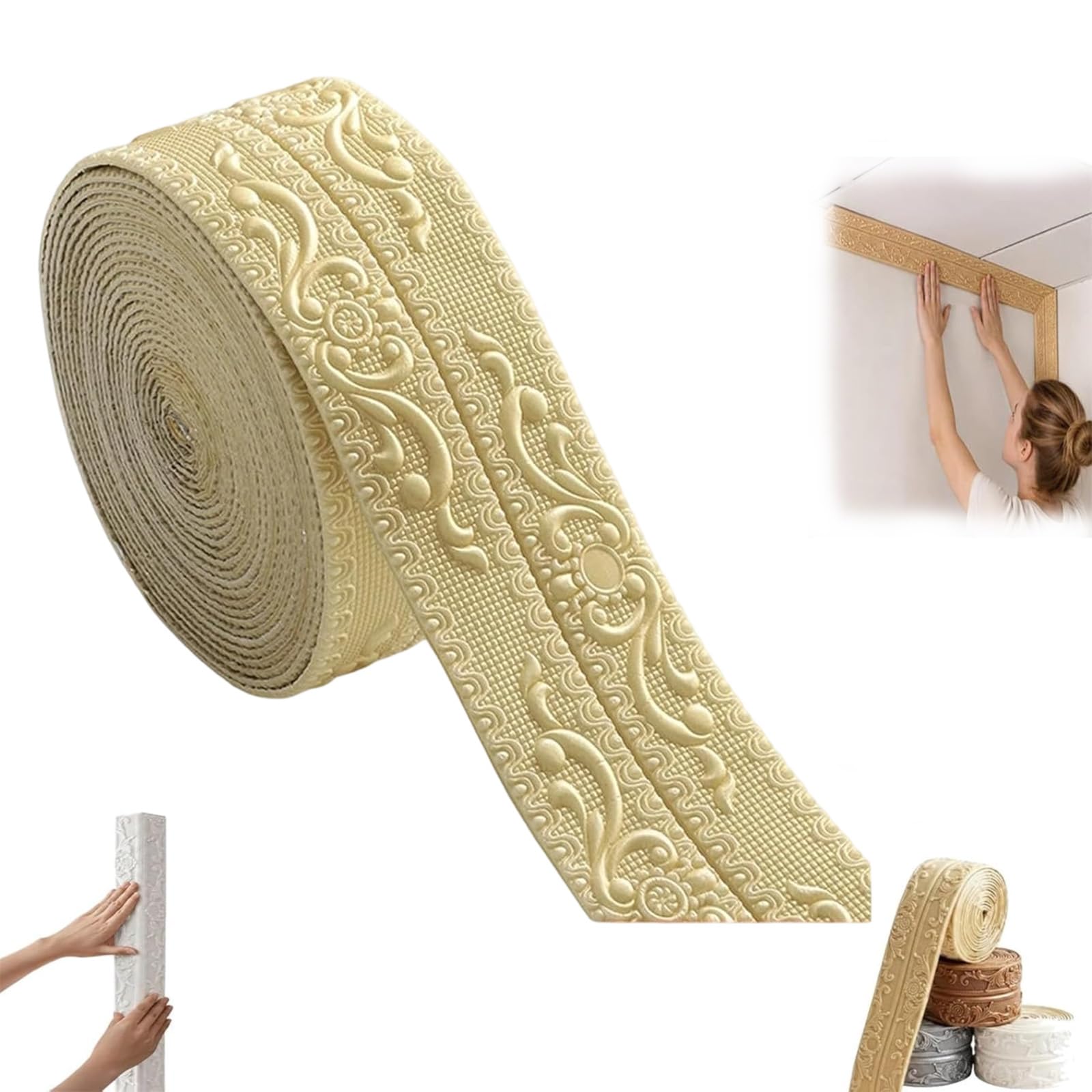 ELMVAR Self-Adhesive Vintage Decor Molding Trim, DIY Decorative Border Tape for Walls & Furniture, Foam Molding Trim Peel and Stick for Home Decor, Baseboards Ceilings (Gold)