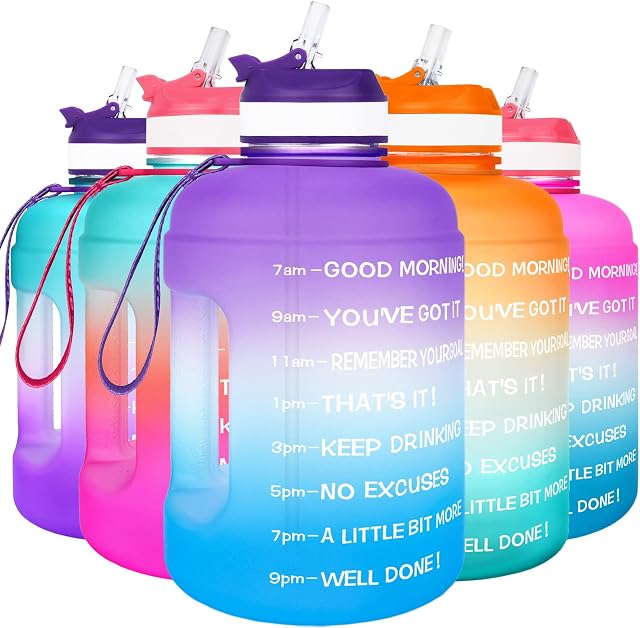 BuildLife Water Bottles with Straw - 2.2 Litre Gym Drinks Bottle Time Marked Daily Motivational Half Gallon Water Bottle for Fitness Sports Outdoor (2.2 Litre, Purple Blue Gradient)
