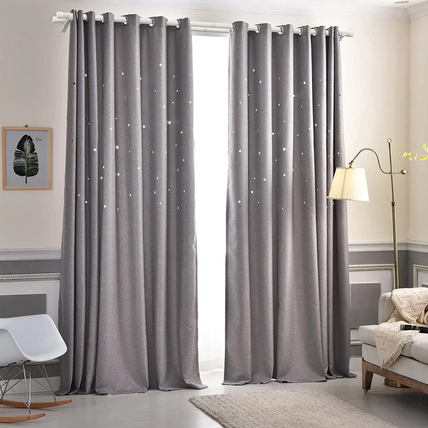 Bastone per Tenda Doppio, 76-365cm Bastone per Tenda Doppio Regolabile per Finestra con Manopole a Cappuccio con Staffe, Aste per Tende Doppio in Acciaio Inossidabile per Soggiorno da Camera/Bianco