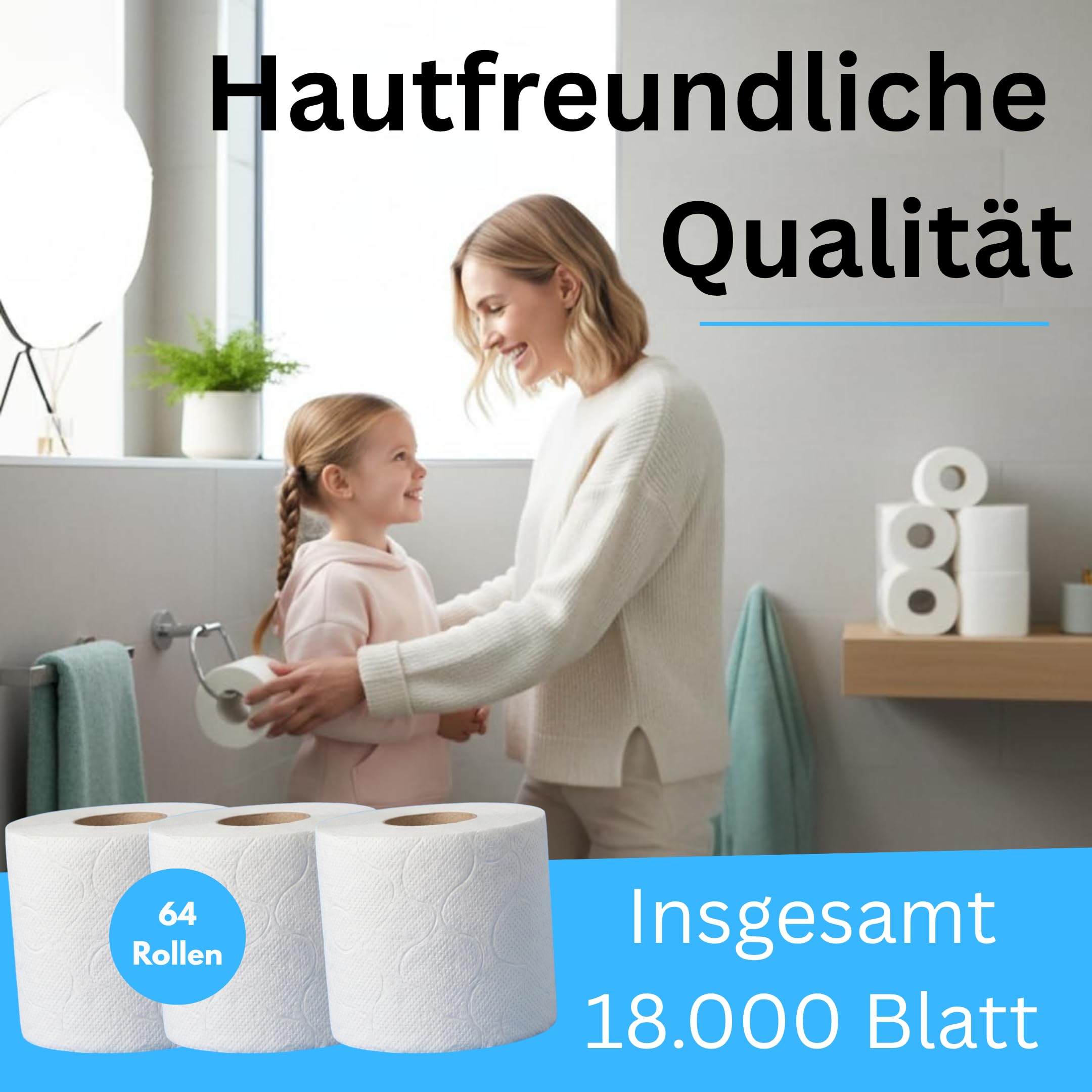 Toilettenpapier 72 Rollen 3-lagig Hochweiß – 250 Blatt je Rolle, Weich & Saugstark, WC Papier Großpackung Vorratspack für Haushalt, Büro, Gastronomie & Gewerbe