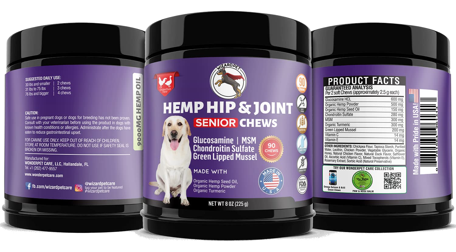 Mobility Hemp Oil Hip & Joint Supplement for Senior Dogs Chondroitin Glucosamine MSM Turmeric Green Lipped Mussel Extra Strength Formula for Dog 90 Chews - image 4
