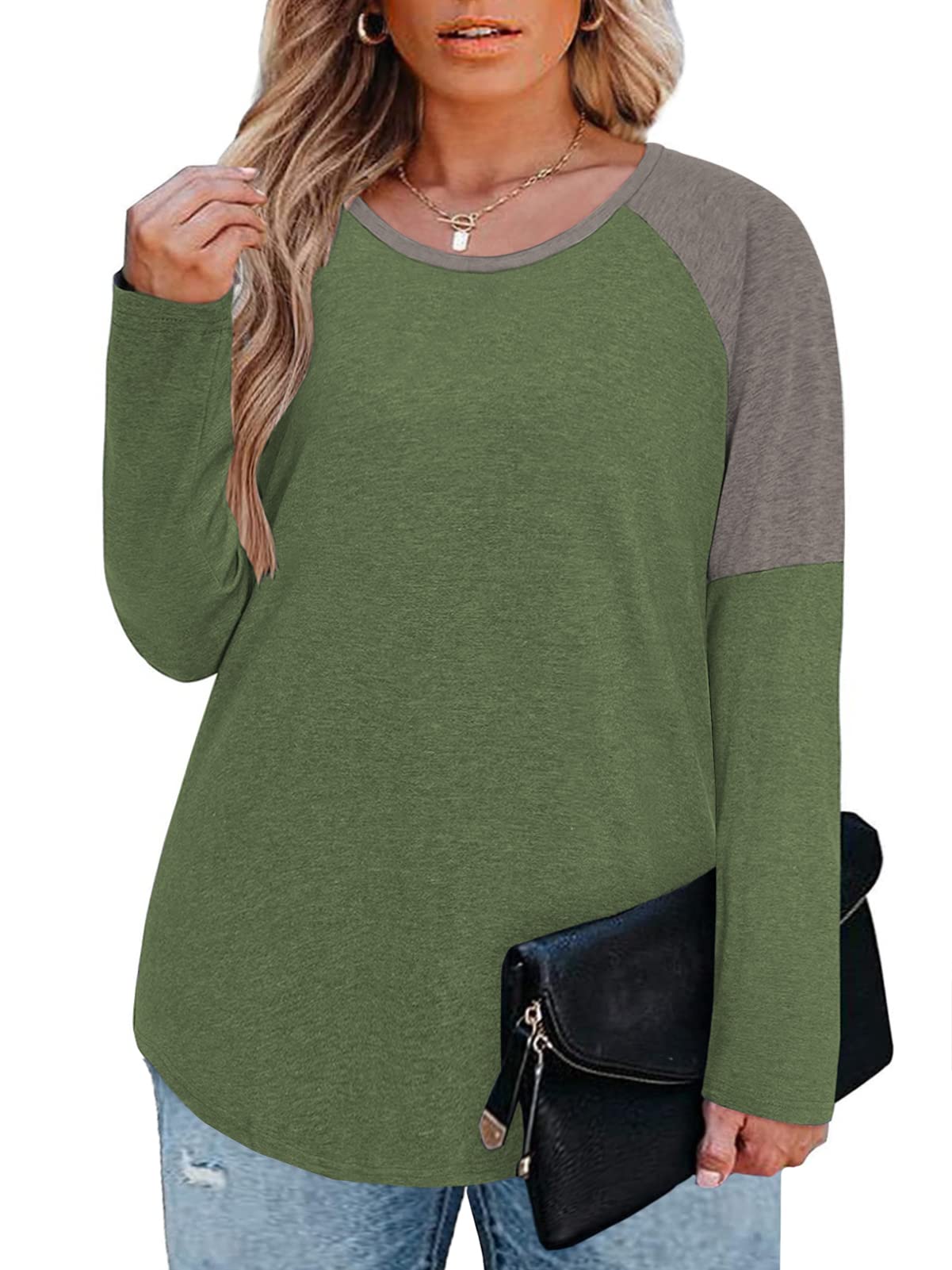 Photo 1 of DOLNINE Plus Size Tops for Women Raglan Long Sleeve Tunic Shirts 18
