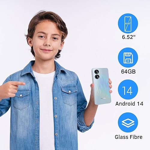 Miniatura 7 de Teléfono inteligente Android 14 desbloqueado D5, procesador de 8 núcleos y 1.6 GHz, 6.52 pulgadas, IPS, 5000mAh, 6GB RAM 64GB ROM expandible 1TB,