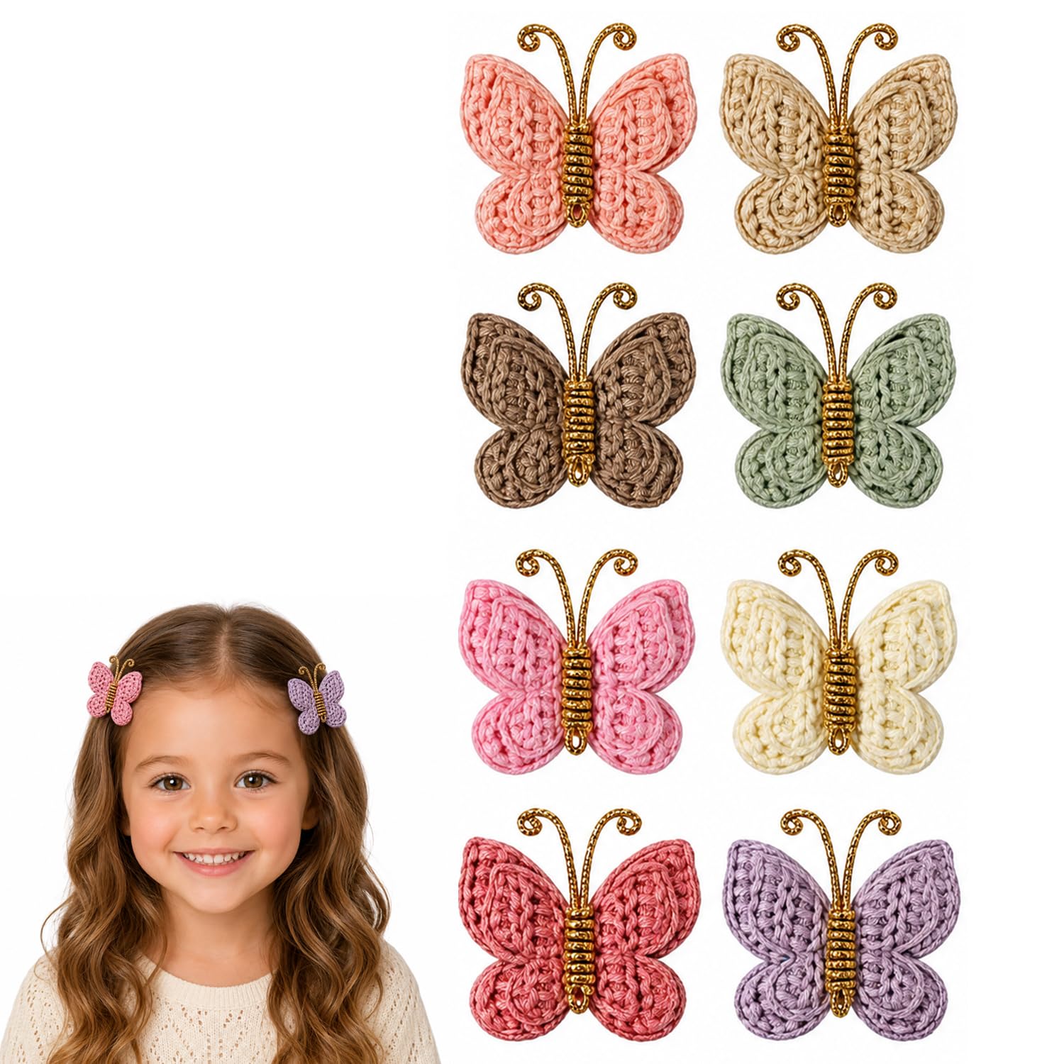 8 Pack Hair Clips for Girls, Kids Hair Accessories, Butterfly Clips | 8 Piece Set • Mixed Colors • Handmade Butterfly Design • Secure Metal Clip • Gift For Girls