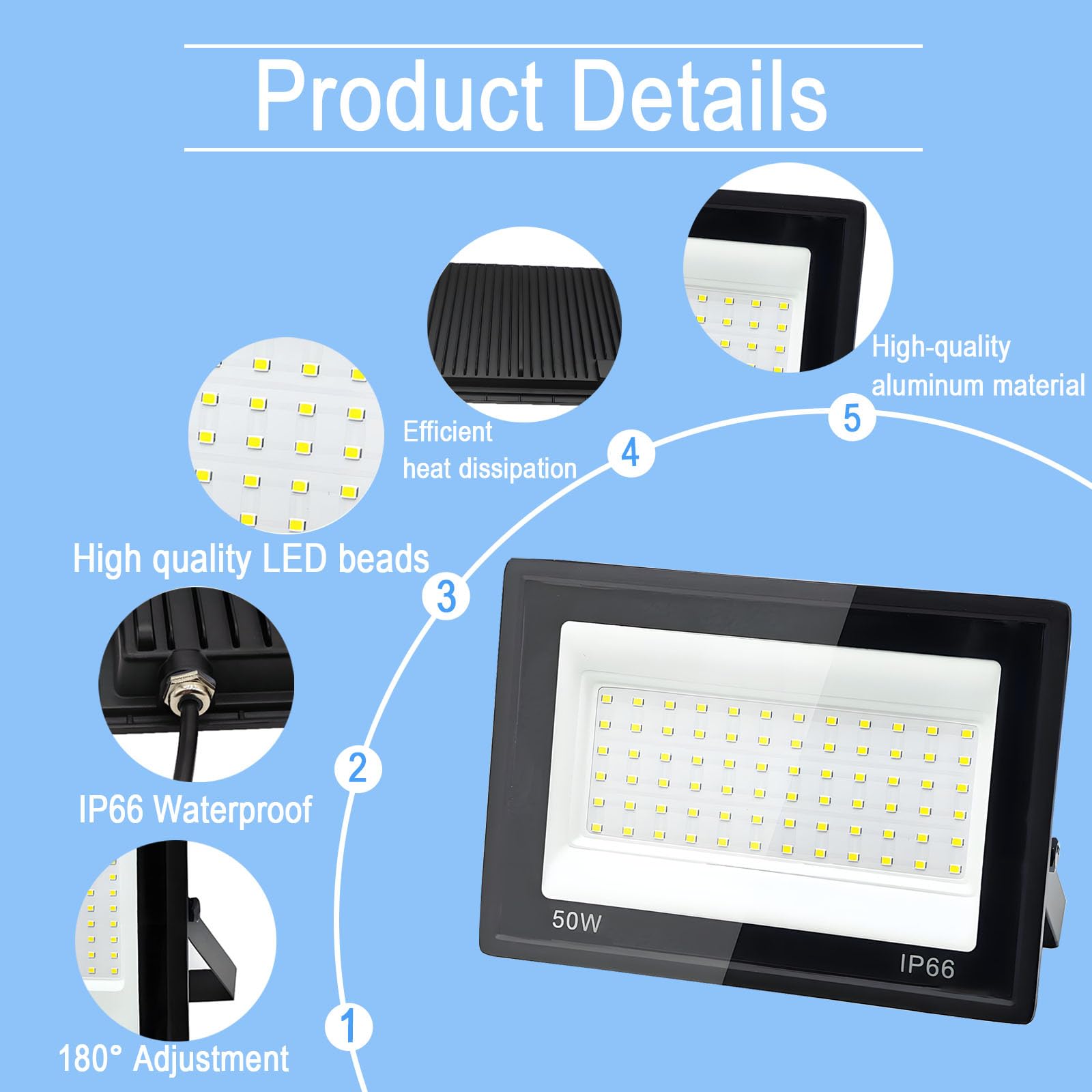 Projecteur LED Extérieur 150W - 15000 Lm, Blanc Froid 6500K, étanche IP66, Pour Jardin, Terrasse, Garage - 5