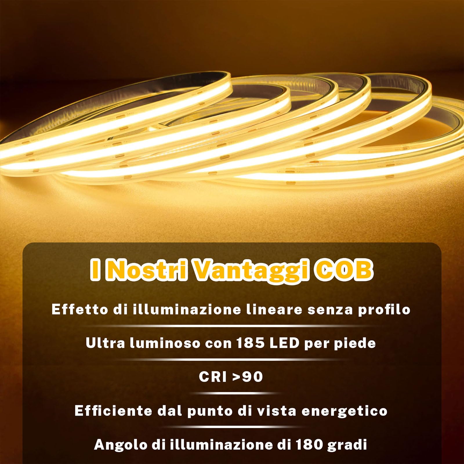 Gliztech 10M Striscia LED COB Bianca Compatibile con Alexa, da 3000k a 6500k Striscia Led 24V Dimmerabile, Illuminazione Sottopensile con Telecomando e App Strip Led per Cucina e Camera da Letto