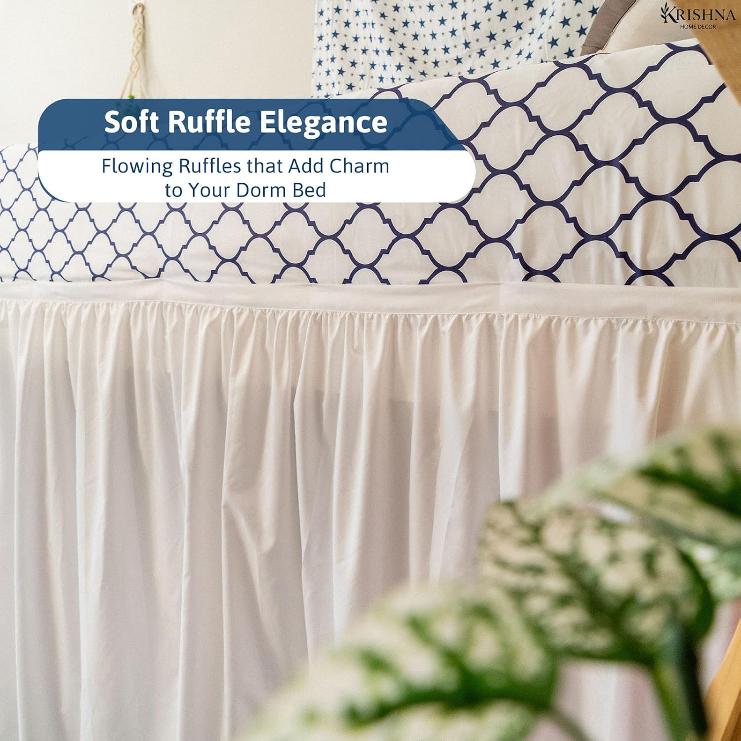 Krishna Dorm Bed Skirt, 100% Microfiber College Bed Skirt Ruffle with Split Corners, Twin XL 36 Inch Drop, White