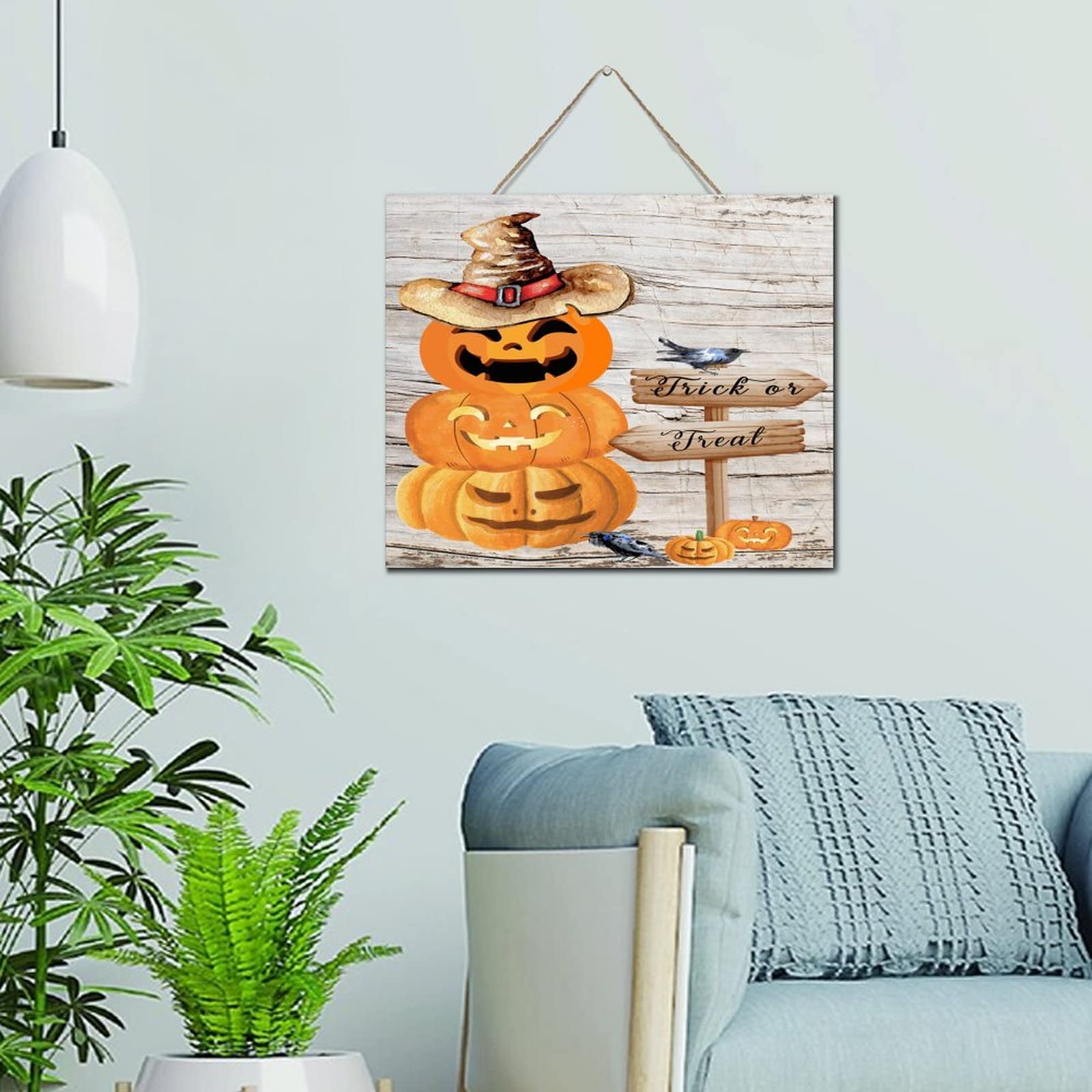 Décoration murale à suspendre Halloween en bois vintage Trick or Treat