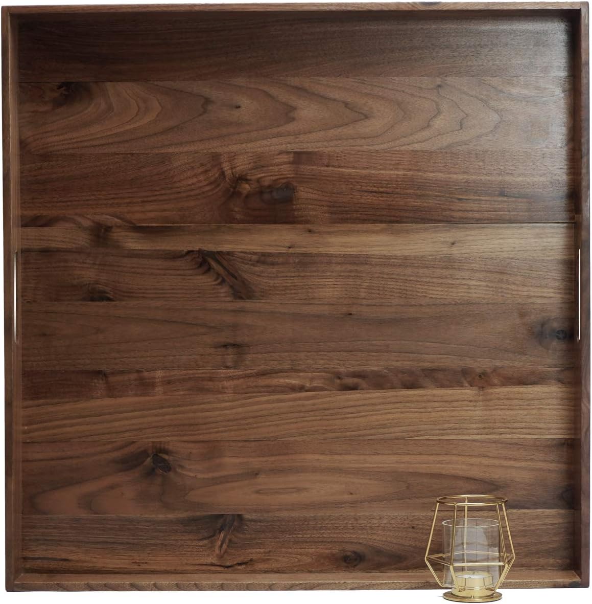 MAGIGO 24 x 24 Inches Extra Large Square Black Walnut Wood Ottoman Tray with Handles, Serve Tea, Coffee or Breakfast in Bed, Classic Wooden Decorative Serving Tray