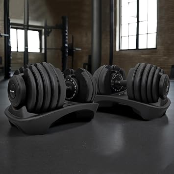 Easily Adjust with One Hand, Ideal Weight SKK Adjustable Dumbbell Set 24kg 40kg 48kg 80kg 2-Piece All Black Grip Rotation Weight Adjustment 15-Stage Muscle Training Iron Barbell Japanese Company