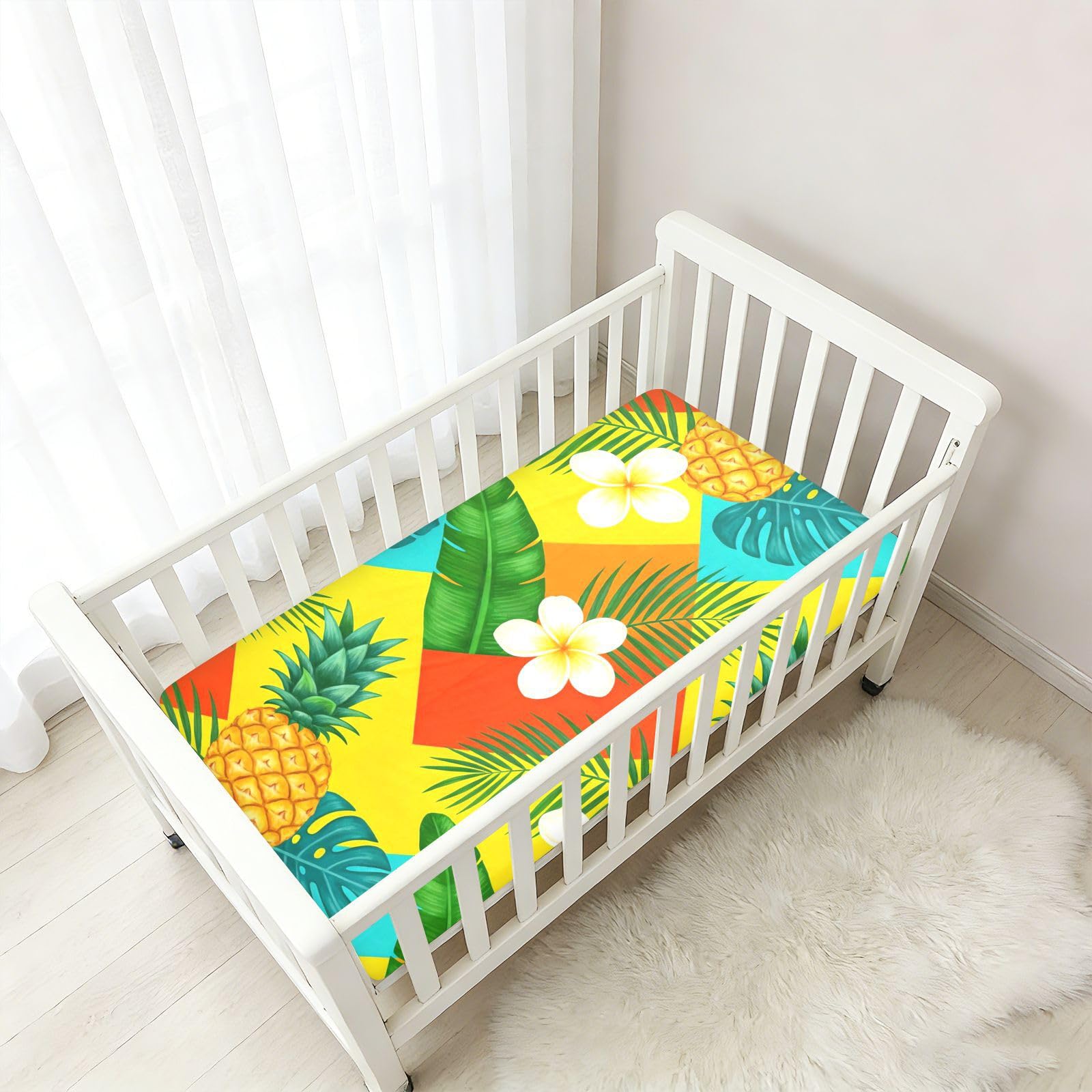 Lenzuola estive per culla con ananas tropicale per neonati e ragazze, in cotone, morbido elastico, per decorazione della cameretta dei bambini, 1 confezione algodon para cuna de