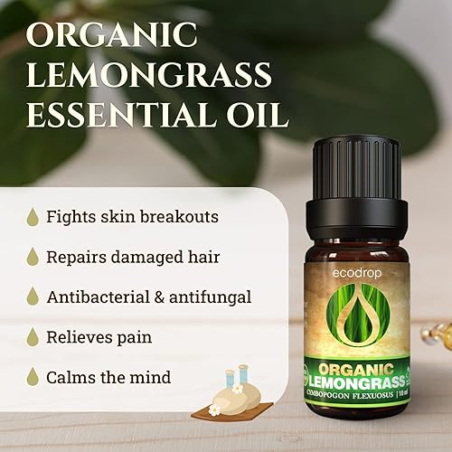 Miniatura 2 de Aceite esencial de citronela, orgánico certificado por cosmos, 100% puro, 0.33 onzas, libro electrónico gratuito incluido por Ecodrop