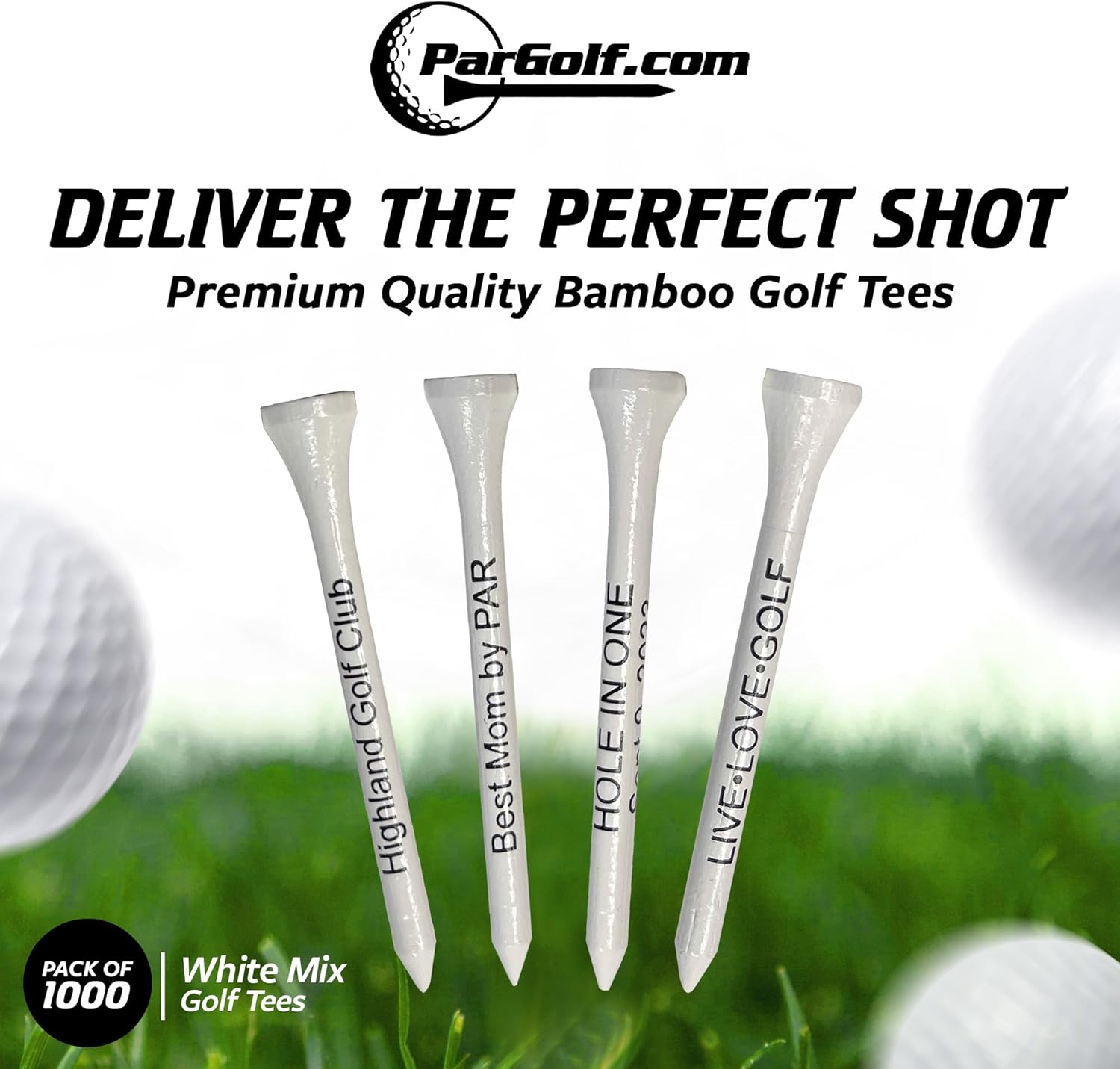2 ¾ Bamboo Golf Tees, Customizable Golf Tees with Imprinted Messages, Essential Equipment & Ideal Gift for Golfers