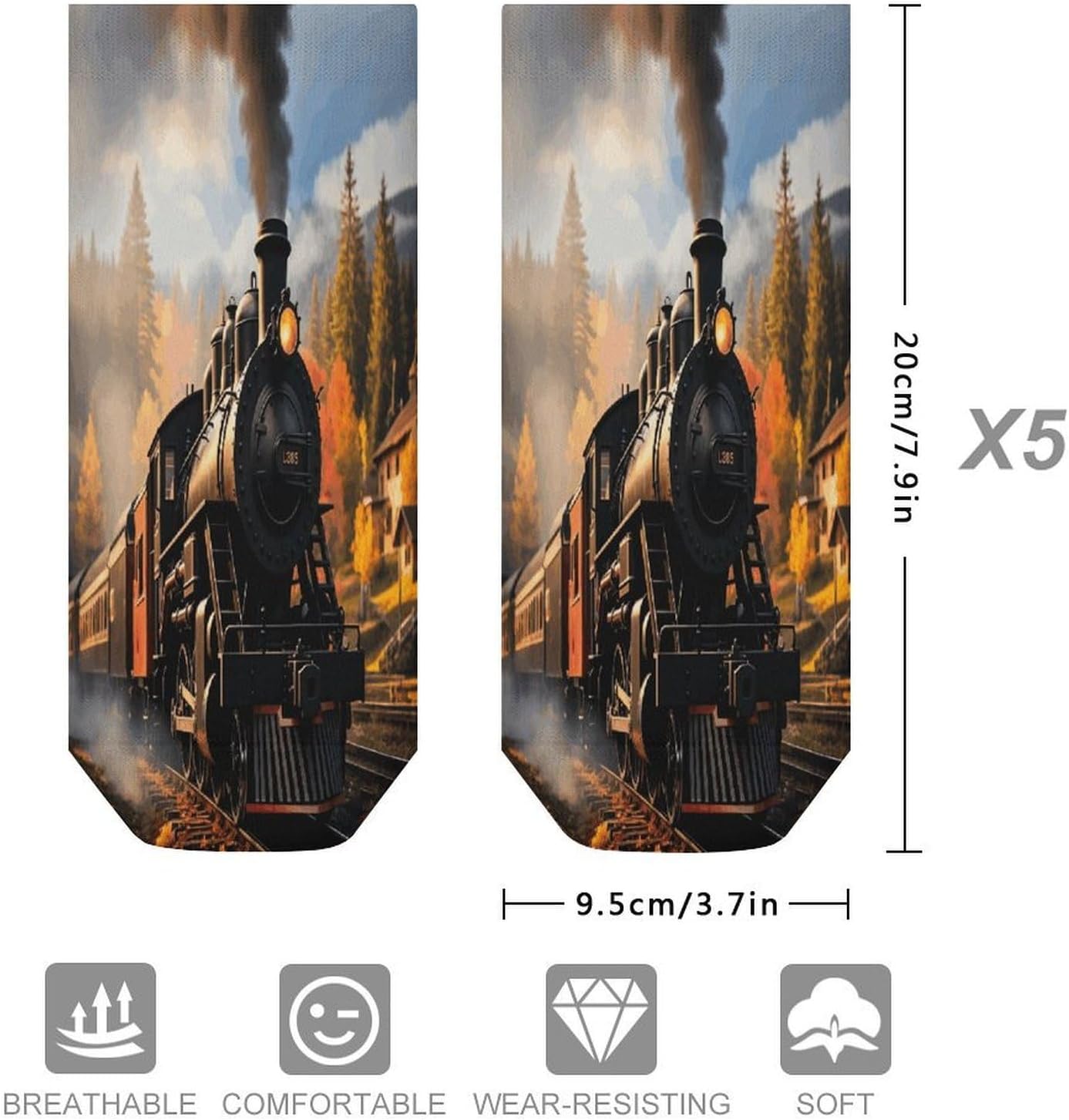 Vintage Steam Train 5Pairs Low Cut Ankle Socks for Women No Show Casual Breathable Athletic Socks for Sport