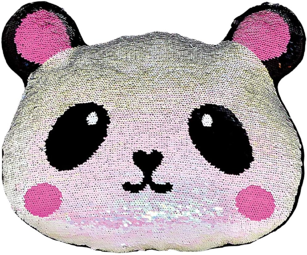 iscream Pretty Panda 9" x 7.3" Reversible Sequin Soft Fleece Back Mini Pillow