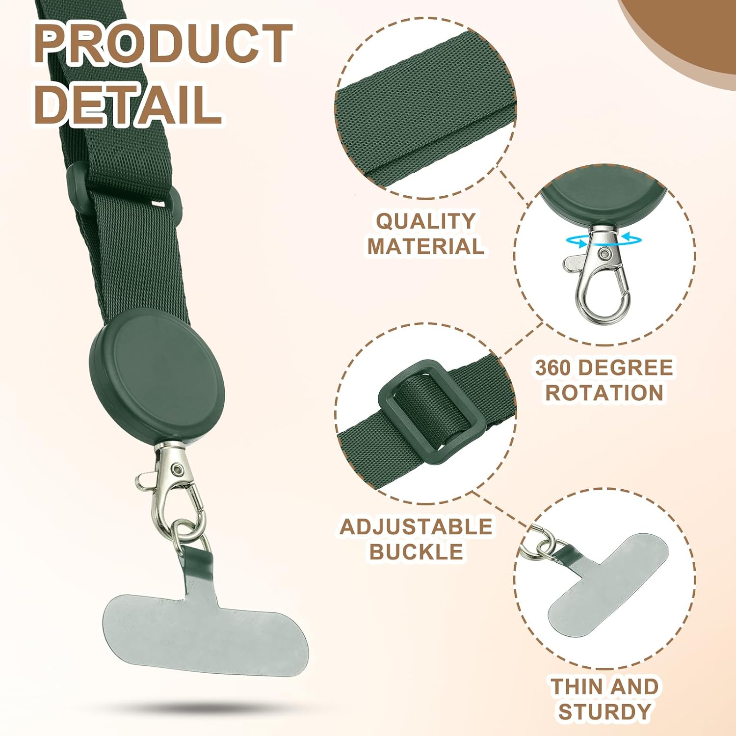 PATIKIL Adjustable Phone Lanyard, 1 Pack Polyester Crossbody Phone Strap Universal Cellphone Lanyard with Patch Neck Strip for Most Smartphones, Dark Green