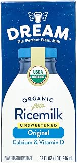 DreamBlends Rice Dream Unsweetened Original Organic Rice Drink, 32 oz - Dairy-Free, Low-Fat, Calcium & Vitamin D Enriched