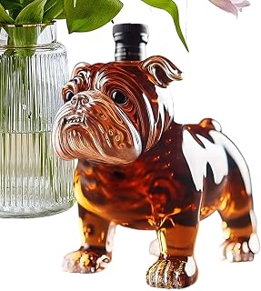 Whiskey Bottle – Bulldog Design | Dog Whiskey Bottle | Glass Liquor Container For Red Wine, Beer Tasting And Daily Home Bar Use