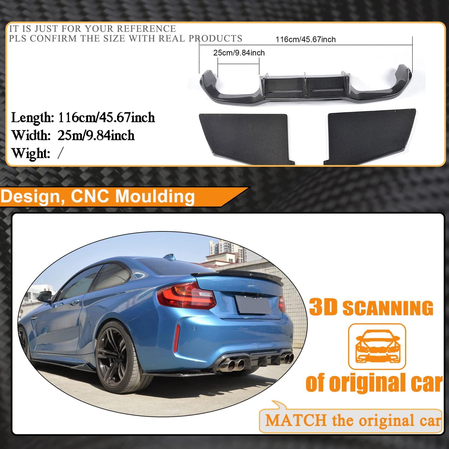 Carbon Fiber Rear Diffuser for BMW 2 Series F87 M2 Coupe 2016-2020 Rear Bumper Diffuser Lower Spoiler Factory Outlet (B Type)