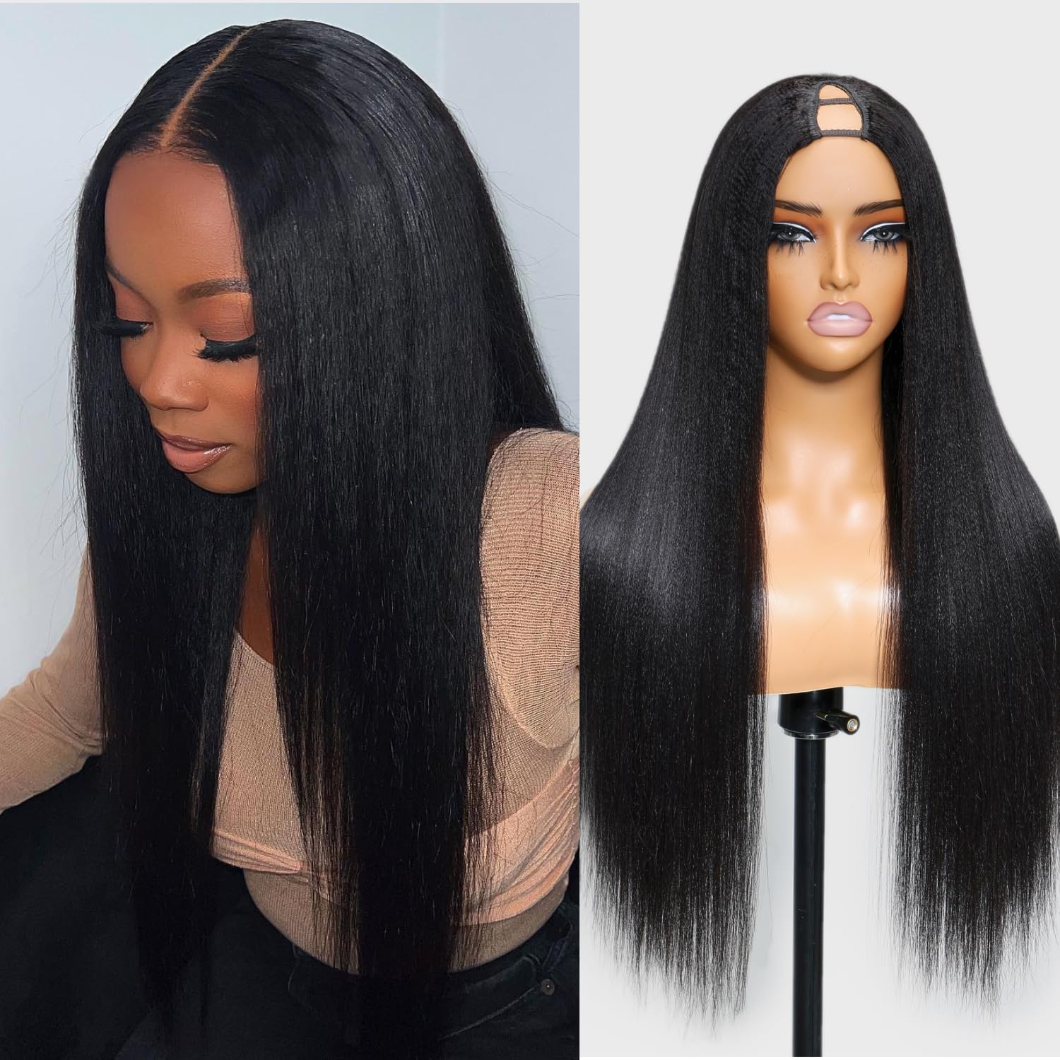 Amazon.com : Julia Hair V Part Wig Human Hair Yaki Straight