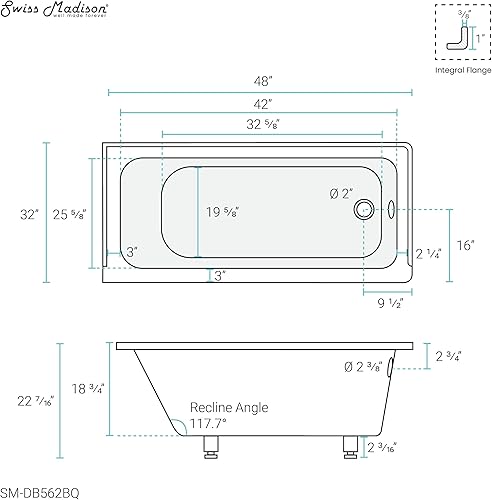 Miniatura 12 de Voltaire - Bañera con alcoba de drenaje a mano derecha de 48 x 32 pulgadas
