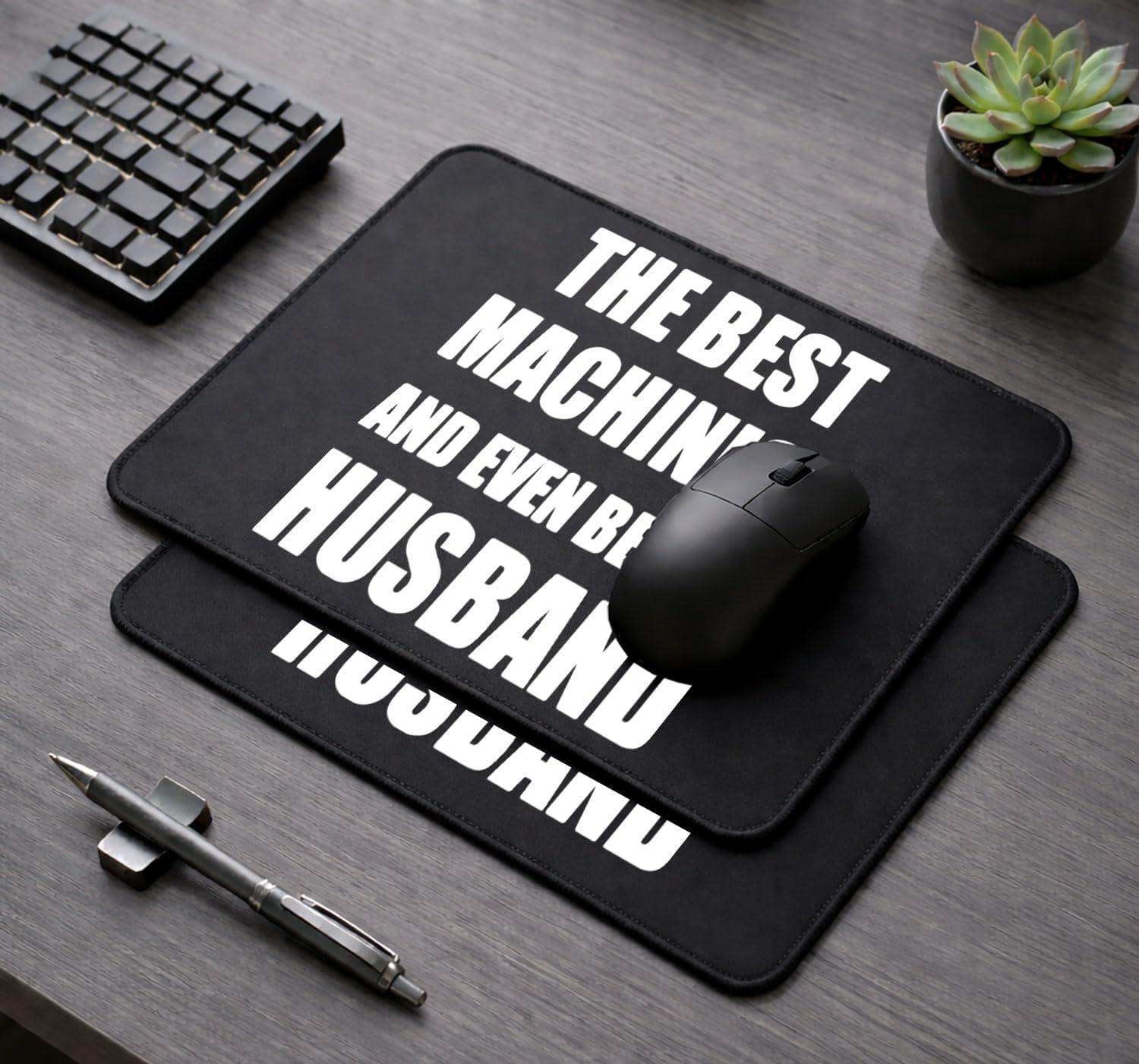 Mouse Pad, Black, Non-Slip Waterproof for Office and Gaming, 9.5 x 7.9 Inch, Best Machinist and Even Better Husband, Rectangular, Medium, 2 Pack image 4