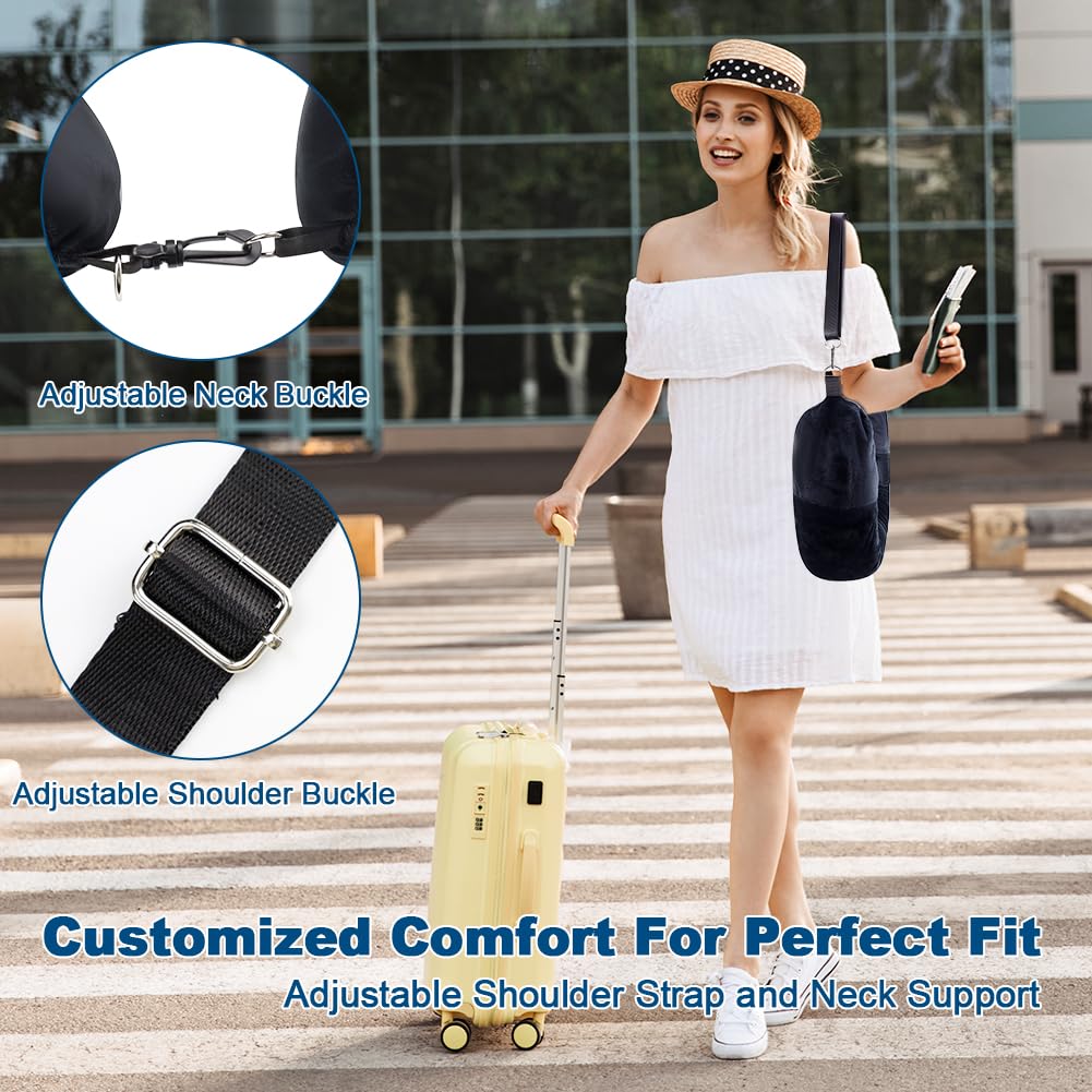 Abnaok Travel Neck Pillow Stuffable with Clothes, Stuffable Neck Pillow for Travel, Fillable Travel Pillow Storage Bag, Soft Velvet Neck Pillow Case Cover, Packable for Airplane Travel Essentials 3