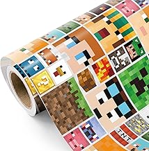 WRAPAHOLIC Video Game Wrapping Paper Roll - Mini Roll - 17 Inch x 9.8 Feet - Game Characters Pixel Wrapping Paper, Perfect for Boys Birthday, Gamers, Teens