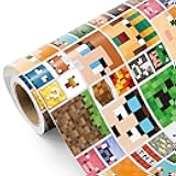WRAPAHOLIC Video Game Wrapping Paper Roll - Mini Roll - 17 Inch x 9.8 Feet - Game Characters Pixel Wrapping Paper, Perfect for Boys Birthday, Gamers, Teens