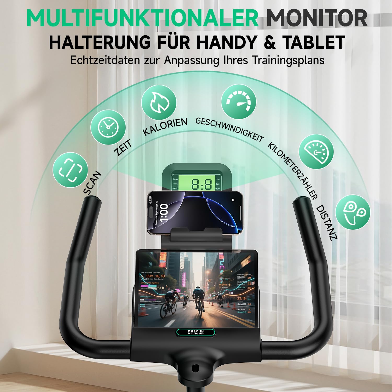 [2026 Aktualisiert] Heimtrainer Fahrrad, DMASUN Leiser Ergometer Hometrainer Fahrrad mit 0-100% Widerstand, Display& Tablet-Halterung, Kardio Training Indoor Cycling Bike mit bequemem Sitz, Bis 160KG