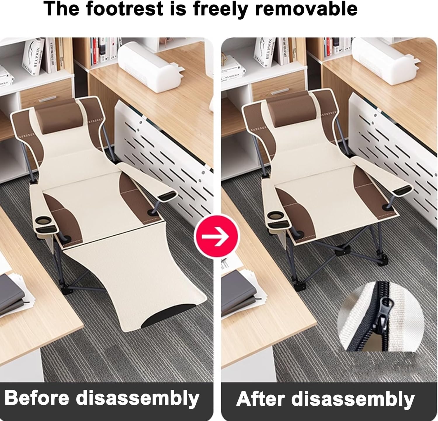 Portable Camping Cot for Adults - Metal Folding Bed with Adjustable Backrest, Removable Headrest & Footrest, 120kg Load Capacity, Outdoor Recliner (Black)