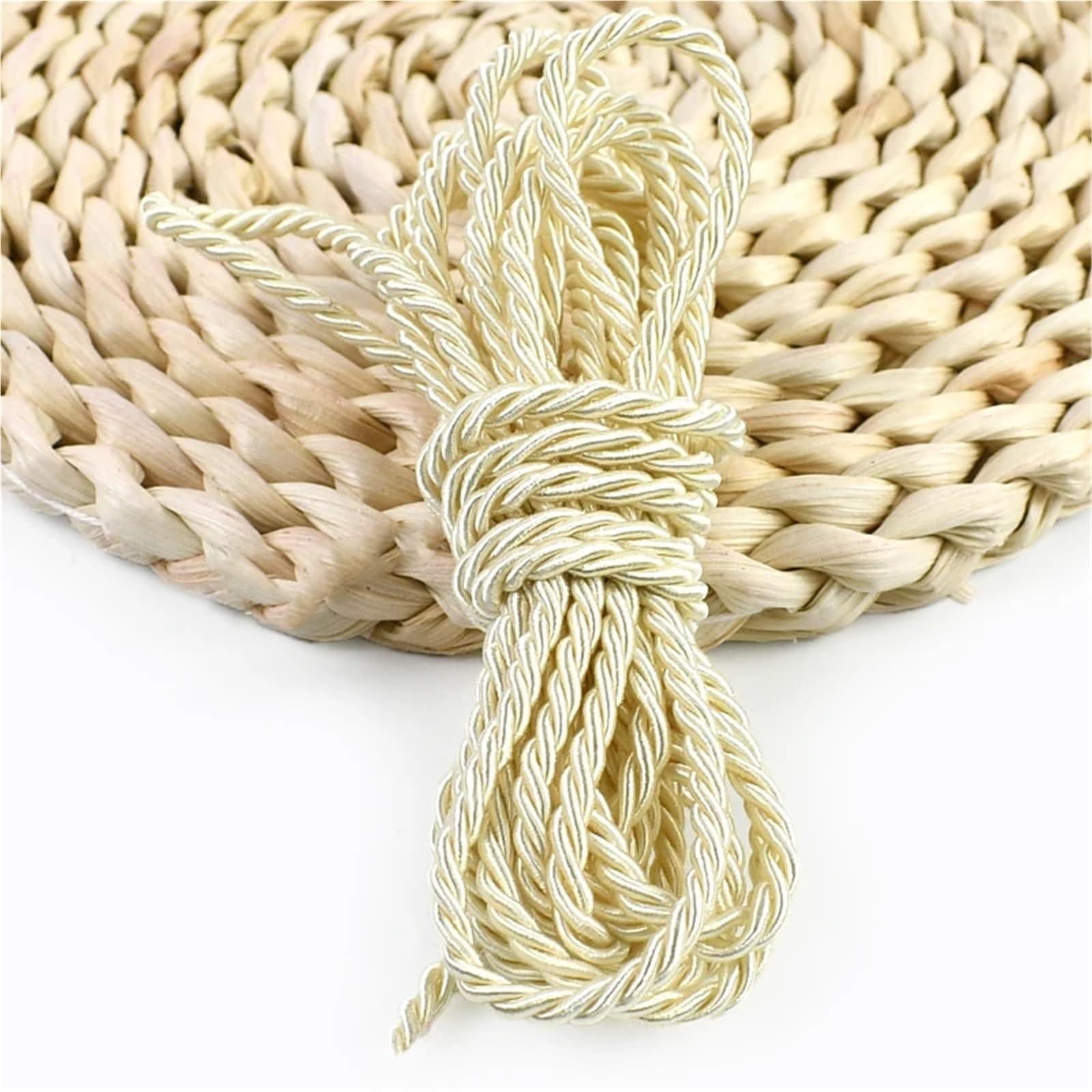 Polyester Rope 2Pcs 3 Shares Twisted Rope Polyester Braided Cords Garment Bag Strap Decor Ropes DIY Home Textile Sewing Accessories(Beige)