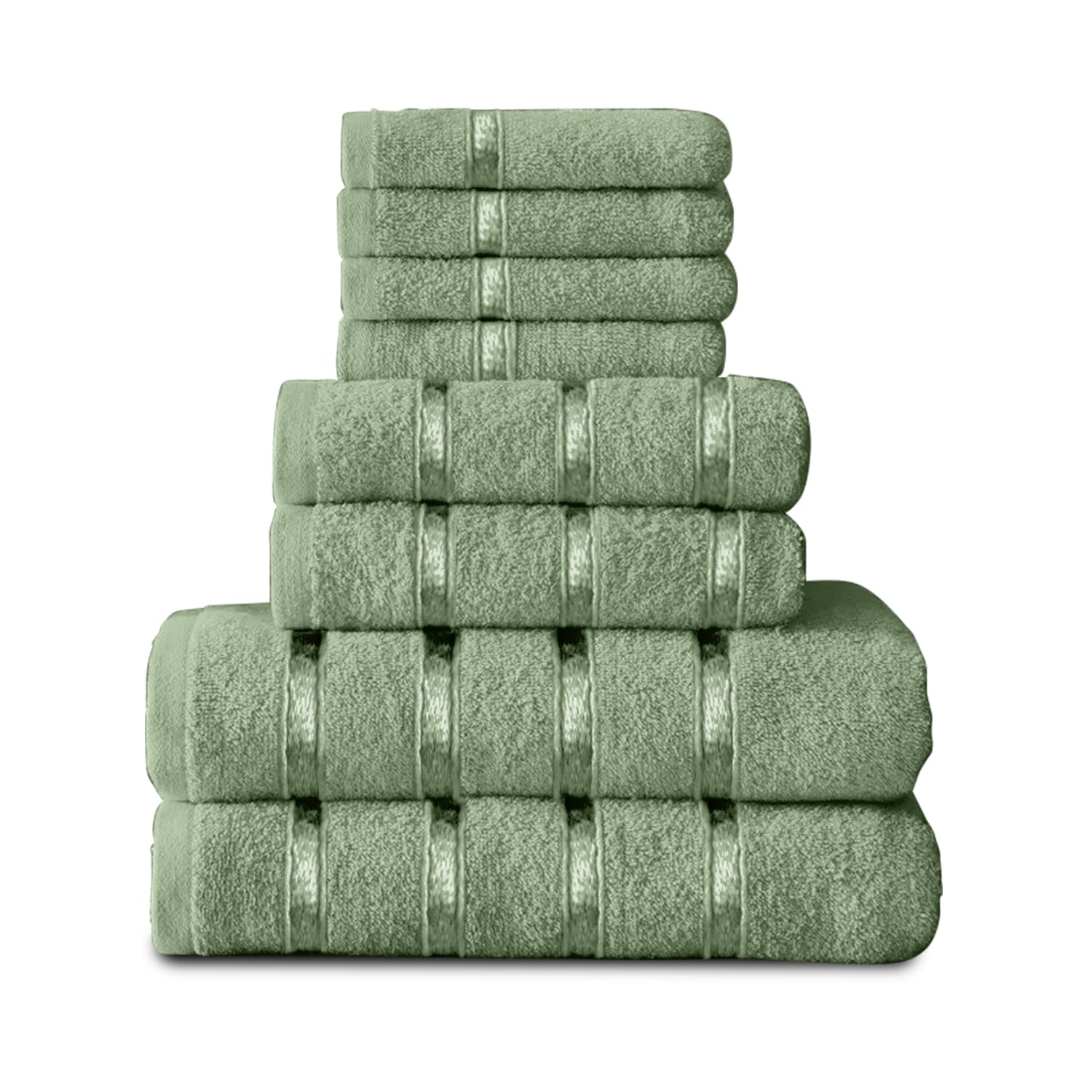 GC GAVENO CAVAILIA 8 Piece Cotton Egyptian Bath Towels Bale Set, Highly Absorbent Quick Drying Towel, Ultra Soft 4x Face 2x Hand 2x Bath Striped Towels Set, Sage Green