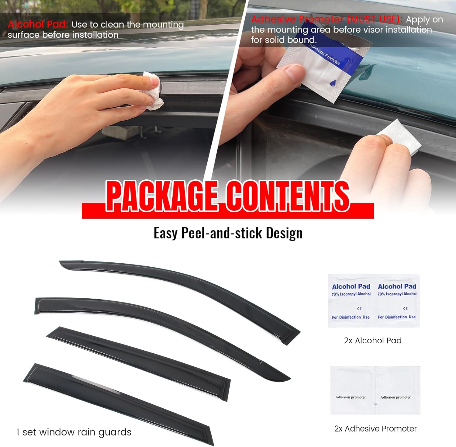 IKON MOTORSPORTS Tape on Window Visors Compatible with 2024-2026 Chevrolet Trax, Acrylic Smoke/Tinted Rain Guards, Side Window Wind Deflectors 4PCS