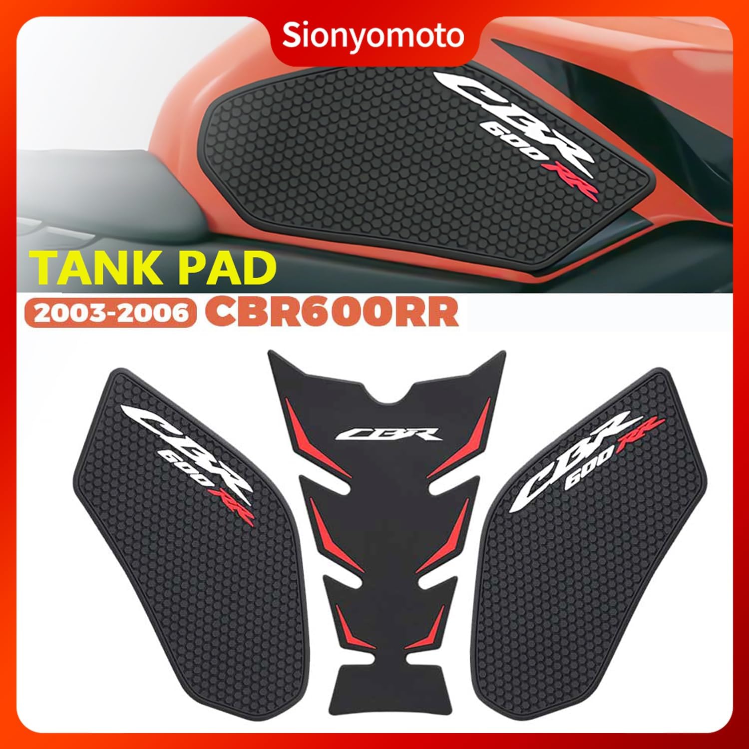 Fuel Gas Tank Pad Protector Stickers Decal Set Compatible with Motorcycle CBR 600RR 2003 to 2015 2016 2017 2018 2019 2020 CBR600RR CBR 600 RR 3pcs