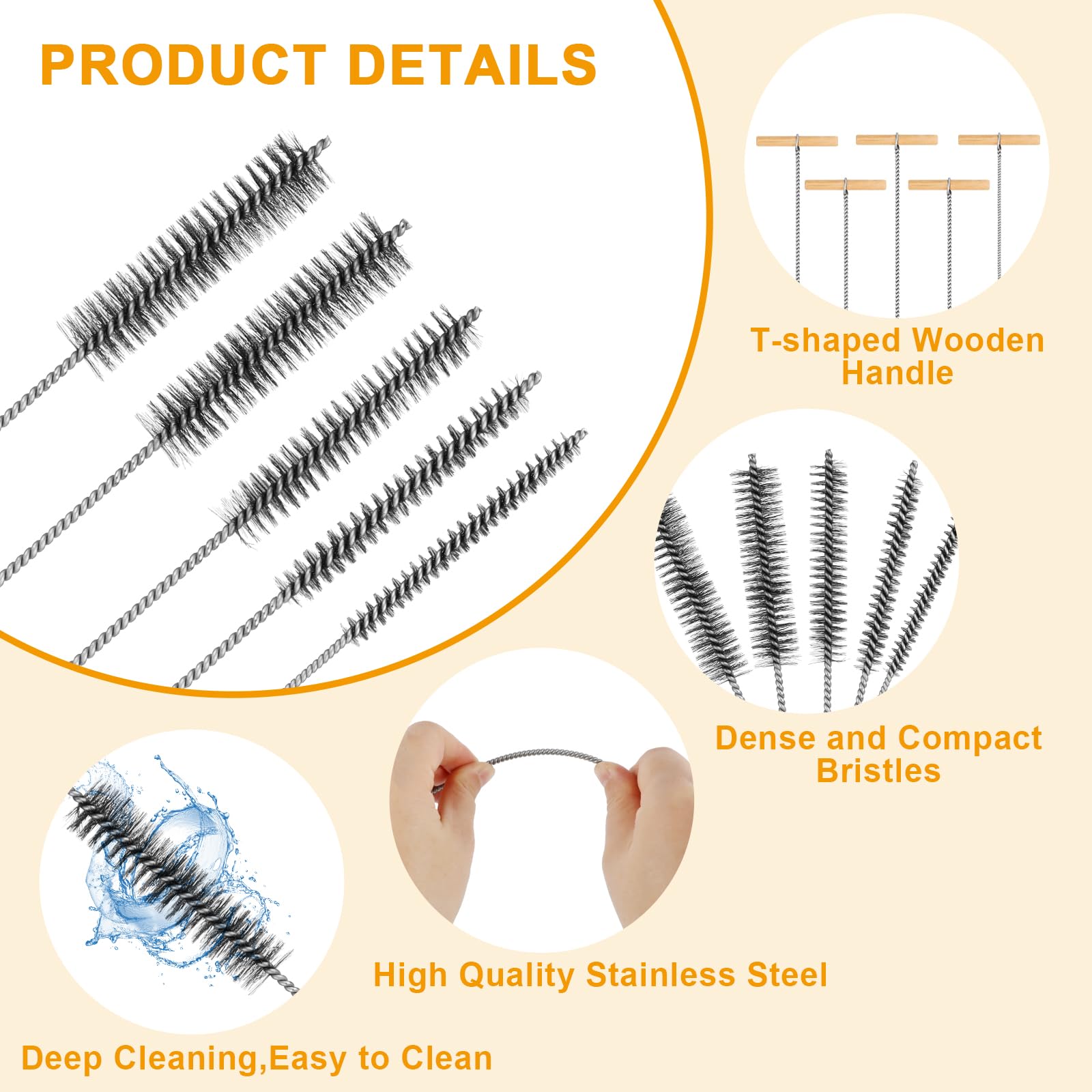 5 PCS Pipe Drill Hole Brush Set,8/12/16/20/25 mm T-Handle Pipe Cleaner Brush Stainless Steel Hole Brush,Wire Hole Brush for Cleaning for Hammer Drills - Image 3