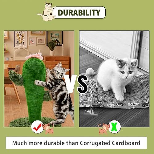 Miniatura 4 de AUSCAT Poste rascador para gatos, lindo poste rascador de cactus, rascador de sisal natural para gatos y gatitos de interior